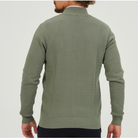 GIORGIO DI MARE BIRDSEYE KNIT FULL ZIP SWEATER // SAGE GREEN. Size S - Picture 2 of 10
